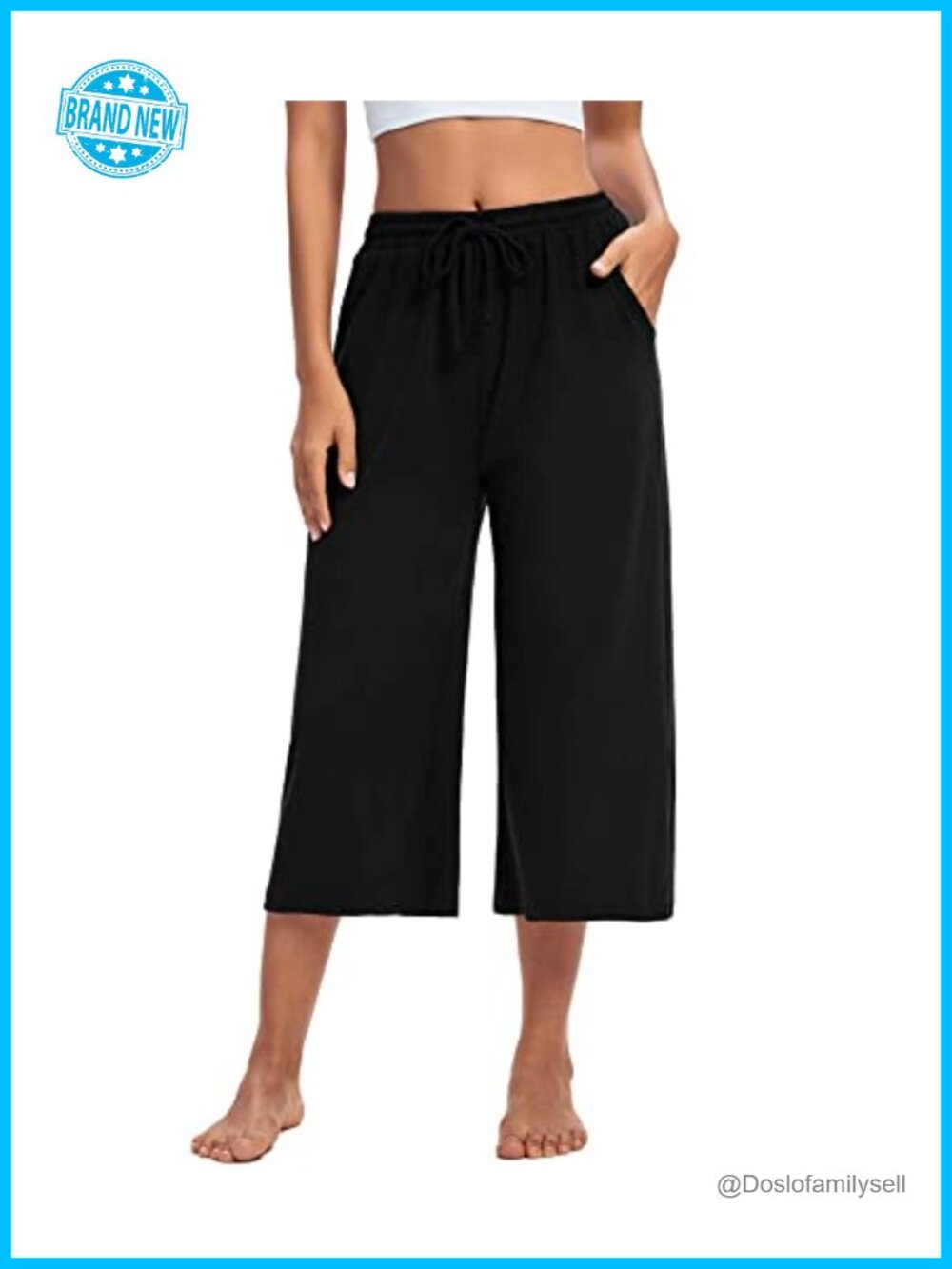 Womens Capri Yoga Pants Wide Leg Drawstring Lounge Workout Sweatpants Pockets